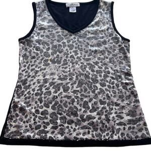 Once 1 Again Black/Gray Animal Print Sequin V-Neck Tank- M